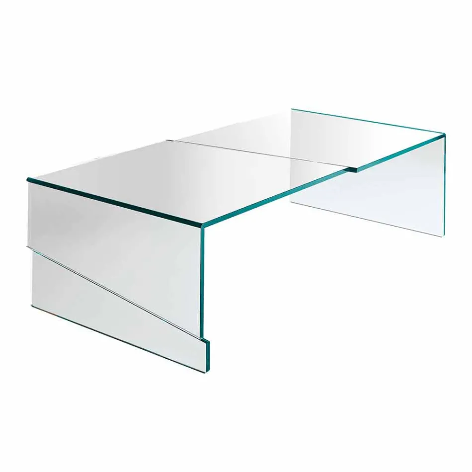 Mesa de centro baixa para sala de estar em vidro transparente cantilever - desconto Viadurini