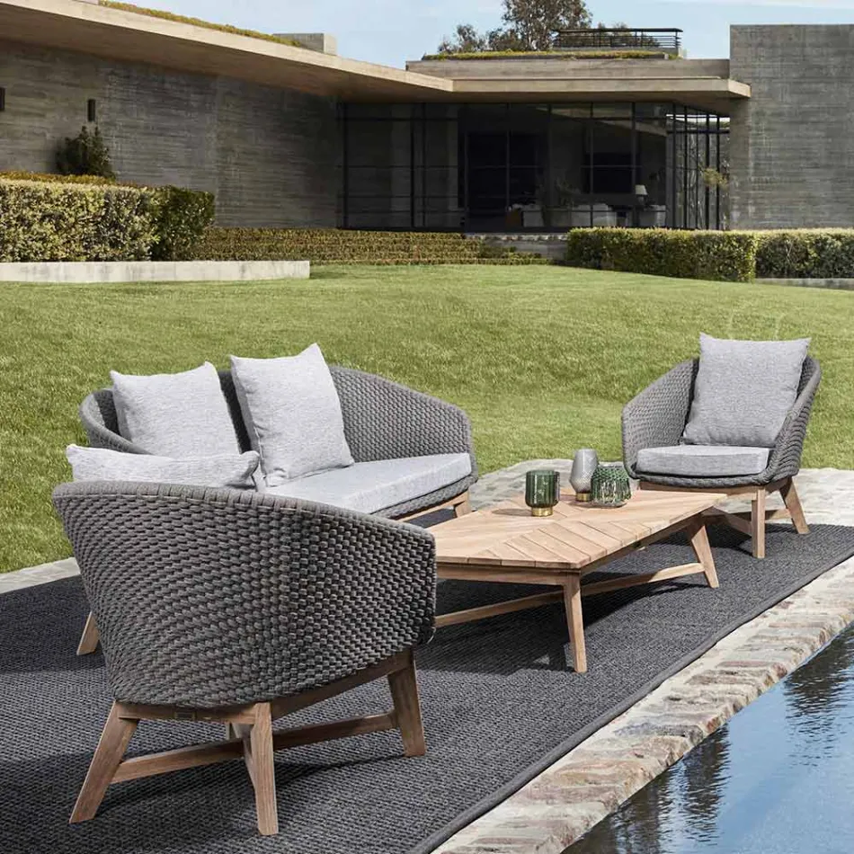 Mesa de centro externa baixa retangular em madeira de teca, Homemotion - Stuart Viadurini