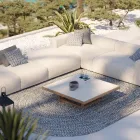 Mesa de centro baixa para jardim com tampo de laje de grés fabricado na Itália - Bresson Viadurini