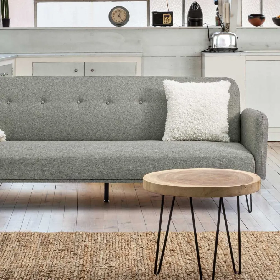 Mesa Baixa para Sala em Alumínio e Tampo em Madeira Natural - Crotone Viadurini