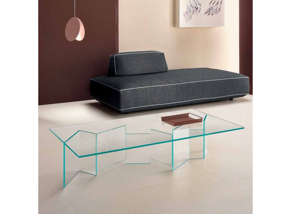 Mesa de centro baixa em vidro extra-claro 2 tamanhos feitos na Itália - aleatório Viadurini