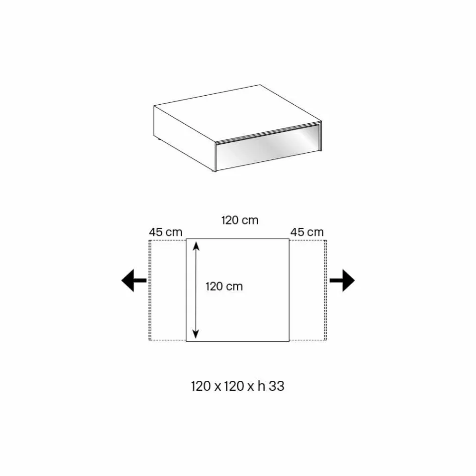 Mesa Baixa para Sala de Estar em Vidro Fumê e Gavetas de Madeira 3 Tamanhos - Mantra Viadurini