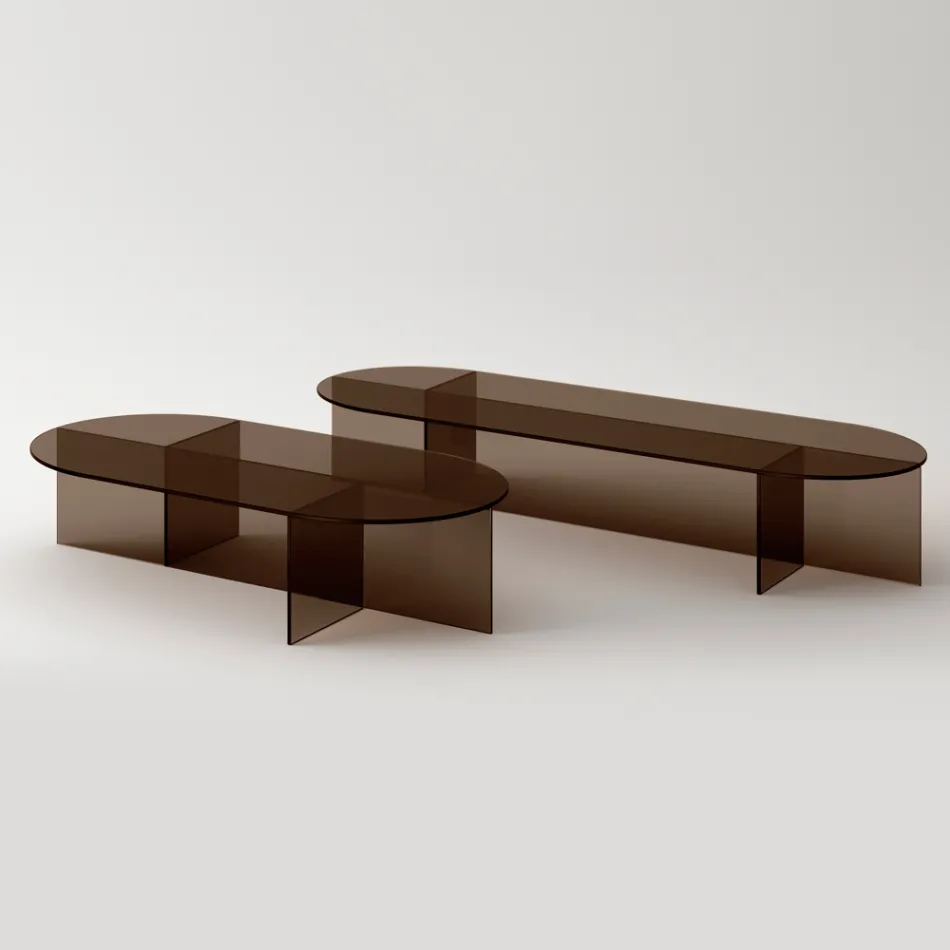 Mesa de centro Laris em vidro bronze com design refinado, fabricada na Itália. Viadurini