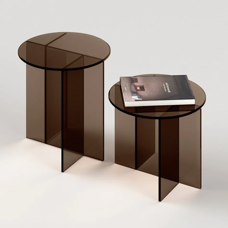 Mesa de centro Laris em vidro bronze com design refinado, fabricada na Itália. Viadurini
