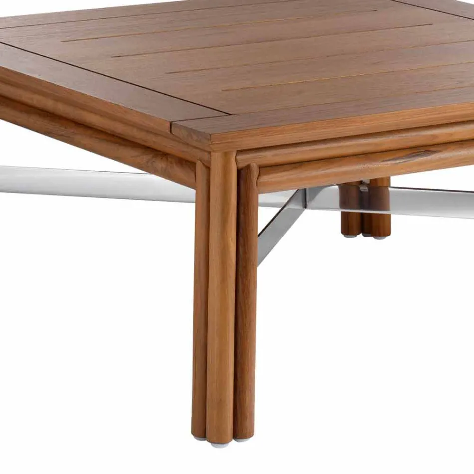 Mesa de centro quadrada baixa para sala ao ar livre em madeira natural ou preta - Suzana Viadurini