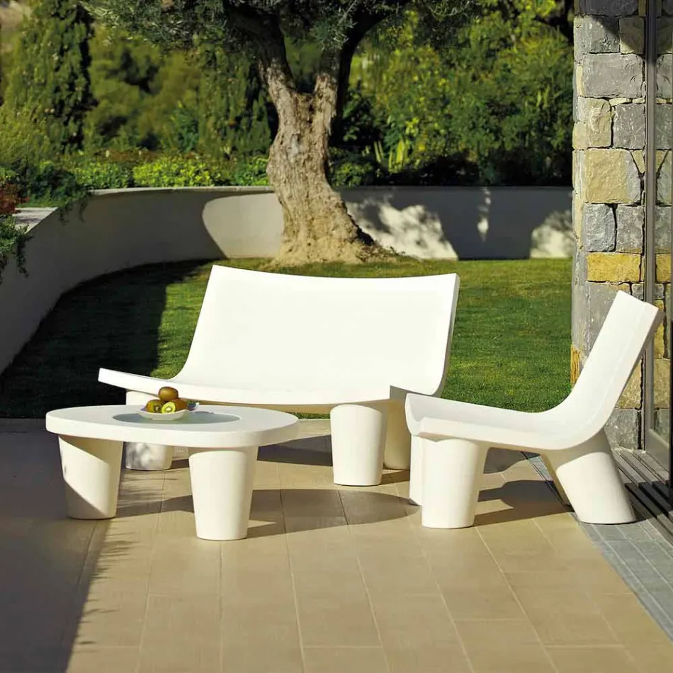 Mesa baixa Lâmina baixa Lita Mesa de polietileno e vidro fabricada na Itália Viadurini