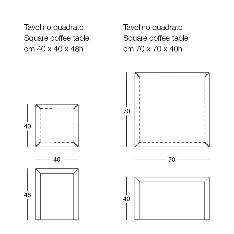 Mesa de centro quadrada de metal em 2 tamanhos - Josyane Viadurini