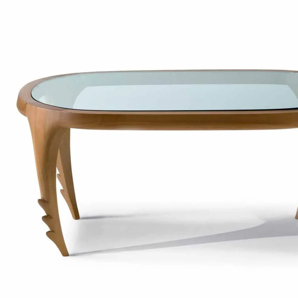 Mesa de coquetel de design em madeira e couro, l.97xp.68 cm, Cecilia Viadurini
