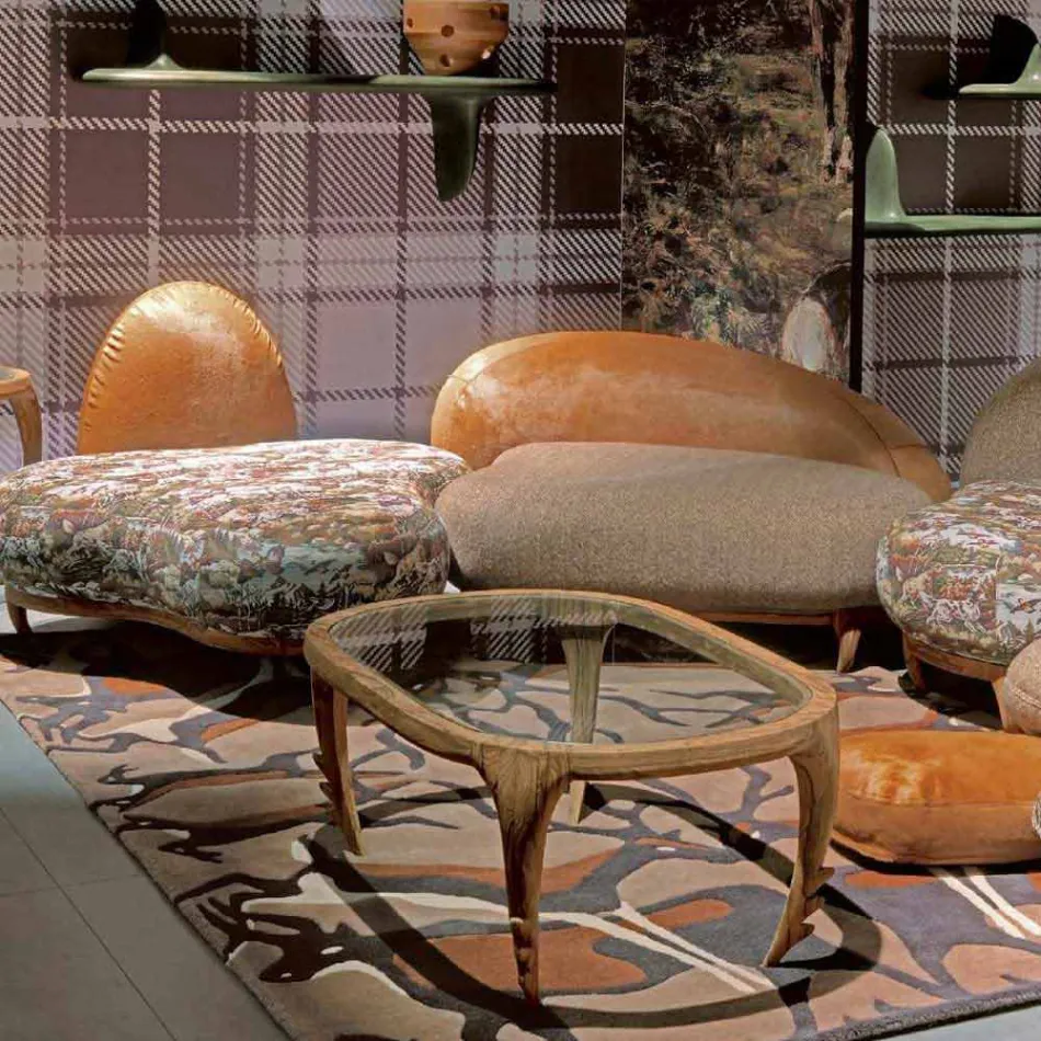 Mesa de coquetel de design em madeira e couro, l.97xp.68 cm, Cecilia Viadurini