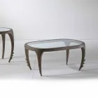 Mesa de coquetel de design em madeira e couro, l.97xp.68 cm, Cecilia Viadurini