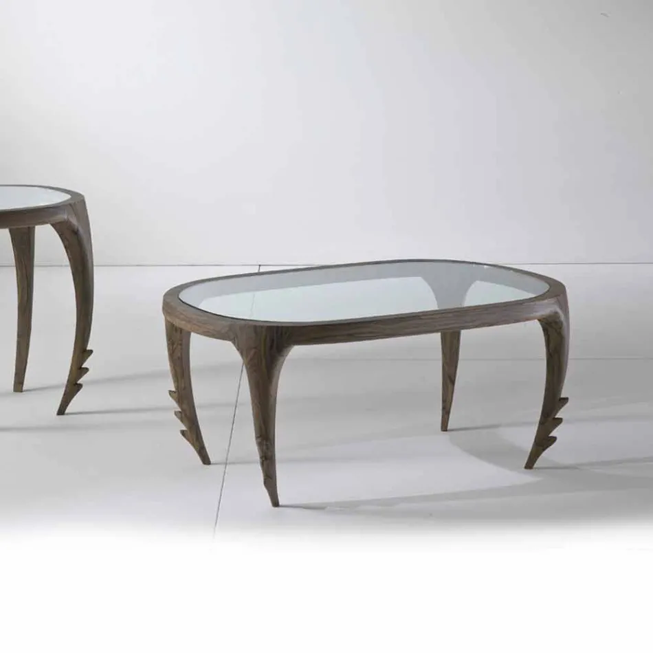 Mesa de coquetel de design em madeira e couro, l.97xp.68 cm, Cecilia Viadurini