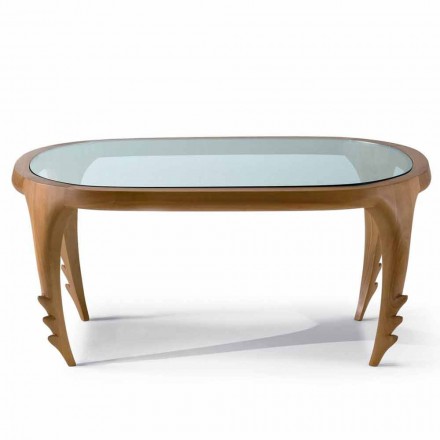 Mesa de coquetel de design em madeira e couro, l.97xp.68 cm, Cecilia Viadurini