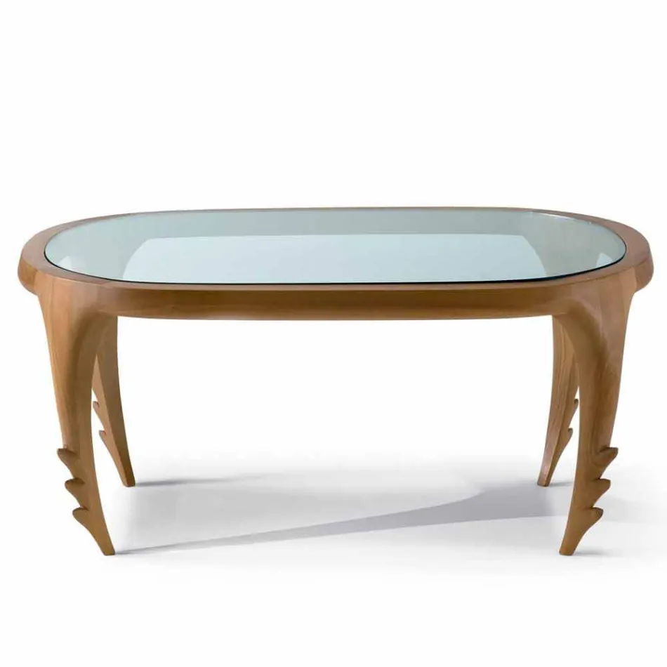 Mesa de coquetel de design em madeira e couro, l.97xp.68 cm, Cecilia Viadurini