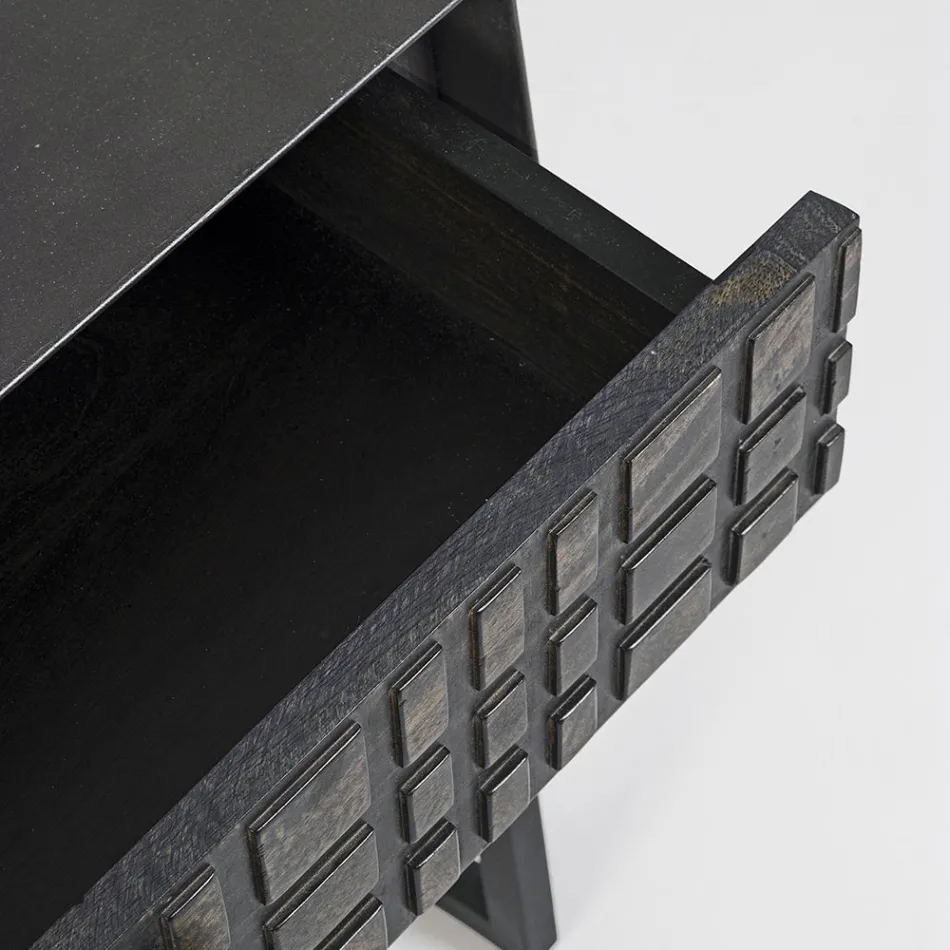 Mesa de Cabeceira em Aço e Madeira Manga de Design Étnico - Mireo Viadurini