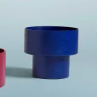 Mesa de cabeceira redonda de design moderno em Bordeaux ou Blue Wood - Vinnie Viadurini