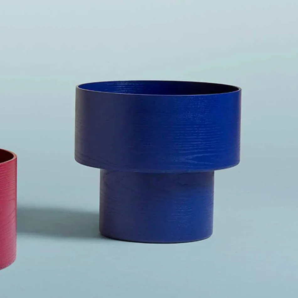 Mesa de cabeceira redonda de design moderno em Bordeaux ou Blue Wood - Vinnie Viadurini