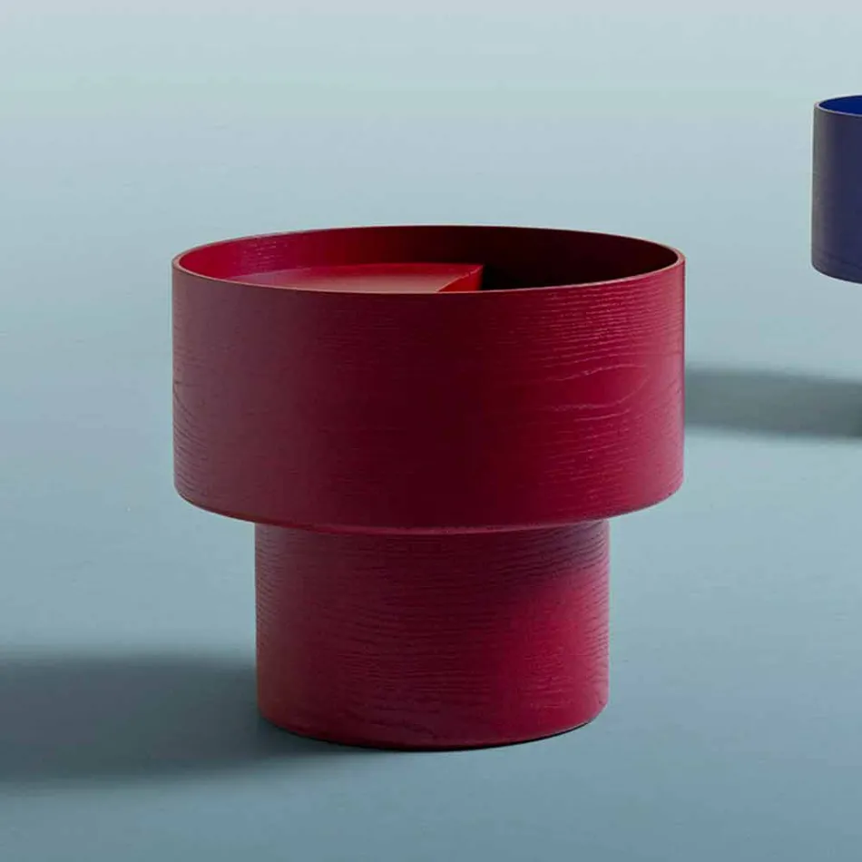 Mesa de cabeceira redonda de design moderno em Bordeaux ou Blue Wood - Vinnie Viadurini