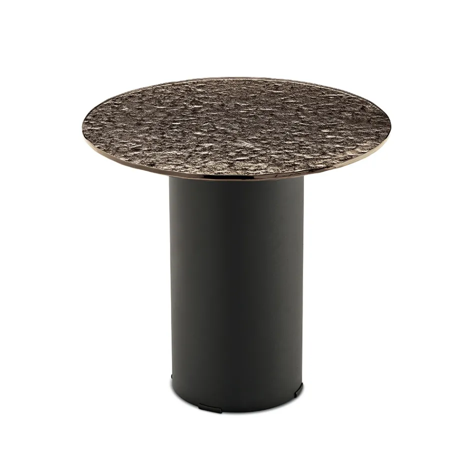 Mesa de centro com base metálica e tampo de espelho ou vidro de Ø45 cm - Flaminia Viadurini