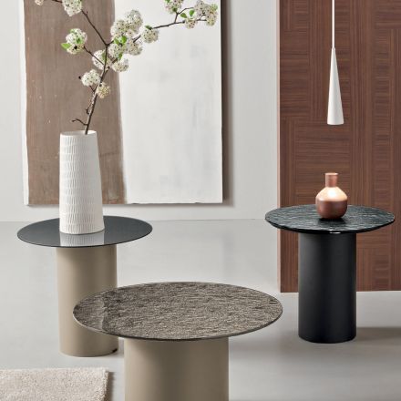 Mesa de centro com base metálica e tampo de espelho ou vidro de Ø45 cm - Flaminia Viadurini