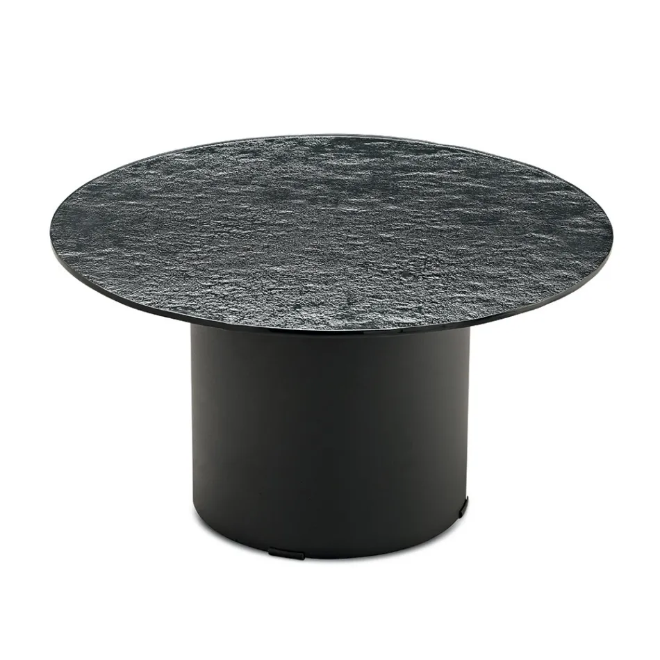 Mesa de centro com base metálica e tampo de espelho ou vidro de Ø60 cm - Flaminia Viadurini