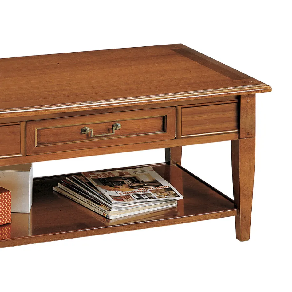 Mesa de centro com gaveta e prateleira em madeira patinada Made in Italy - Tuoni Viadurini