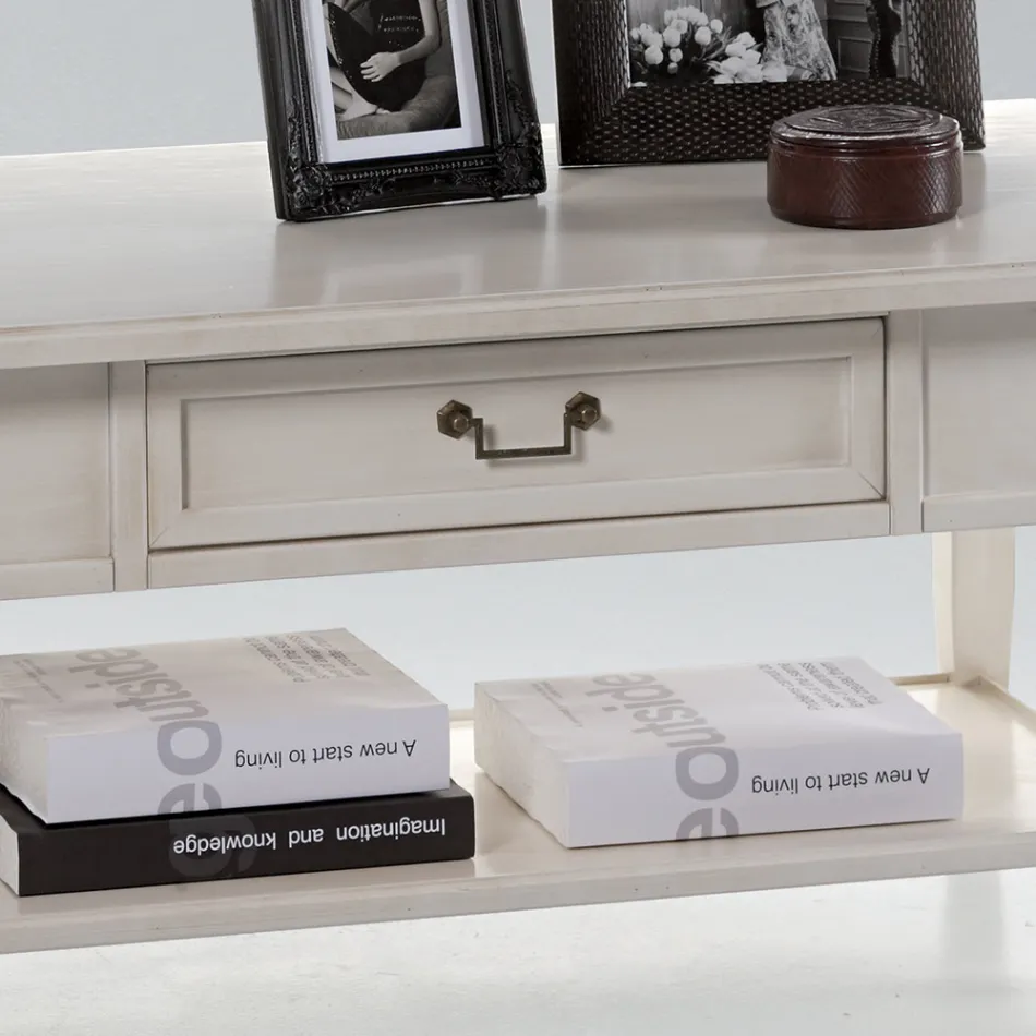 Mesa de centro com gaveta e prateleira em madeira patinada Made in Italy - Tuoni Viadurini