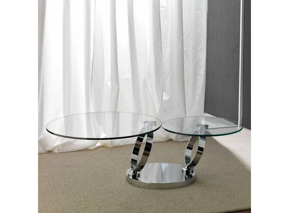 Mesa de centro com duas mesas redondas móveis sincronizadas em vidro Chieti Viadurini
