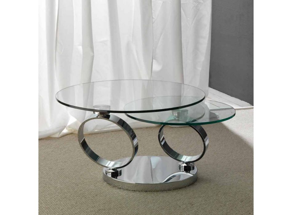 Mesa de centro com duas mesas redondas móveis sincronizadas em vidro Chieti Viadurini