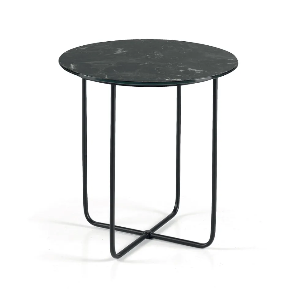 Mesa de centro com espelho e tampo de cerâmica com efeito mármore, fabricada na Itália - Giusta Viadurini