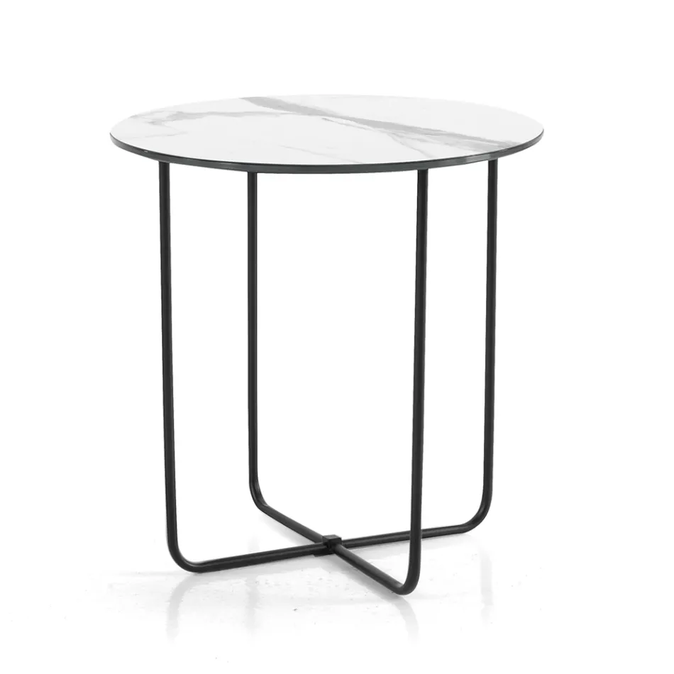 Mesa de centro com espelho e tampo de cerâmica com efeito mármore, fabricada na Itália - Giusta Viadurini