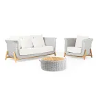 Mesa de apoio de jardim em teca e corda - Arjuna Viadurini