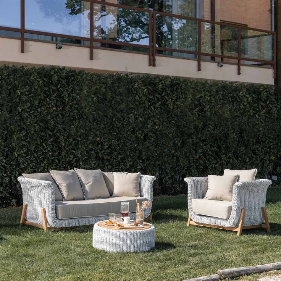 Mesa Container de Jardim em Teca e Tecelagem de Cordas - Arjuna Viadurini