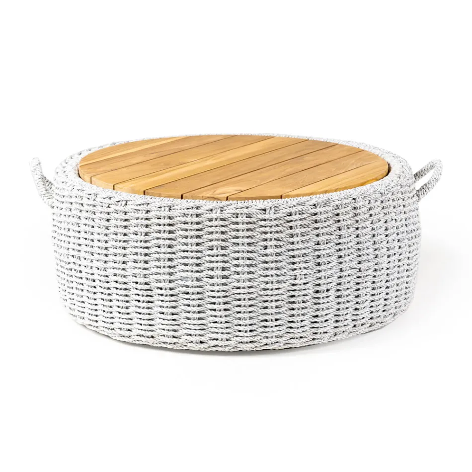 Mesa Container de Jardim em Teca e Tecelagem de Cordas - Arjuna Viadurini