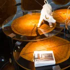 Moderna mesa de café alta com tampo de vidro e madeira Bigo 1 Viadurini