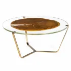 Moderna mesa de café alta com tampo de vidro e madeira Bigo 1 Viadurini