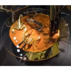 Mesa baixa de café design com tampo de vidro e madeira Bigo Viadurini