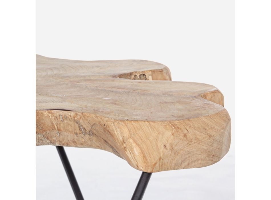Mesa de centro para sala de estar em aço preto e madeira teca natural - Perlana Viadurini