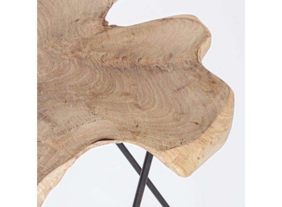Mesa de centro para sala de estar em aço preto e madeira teca natural - Perlana Viadurini