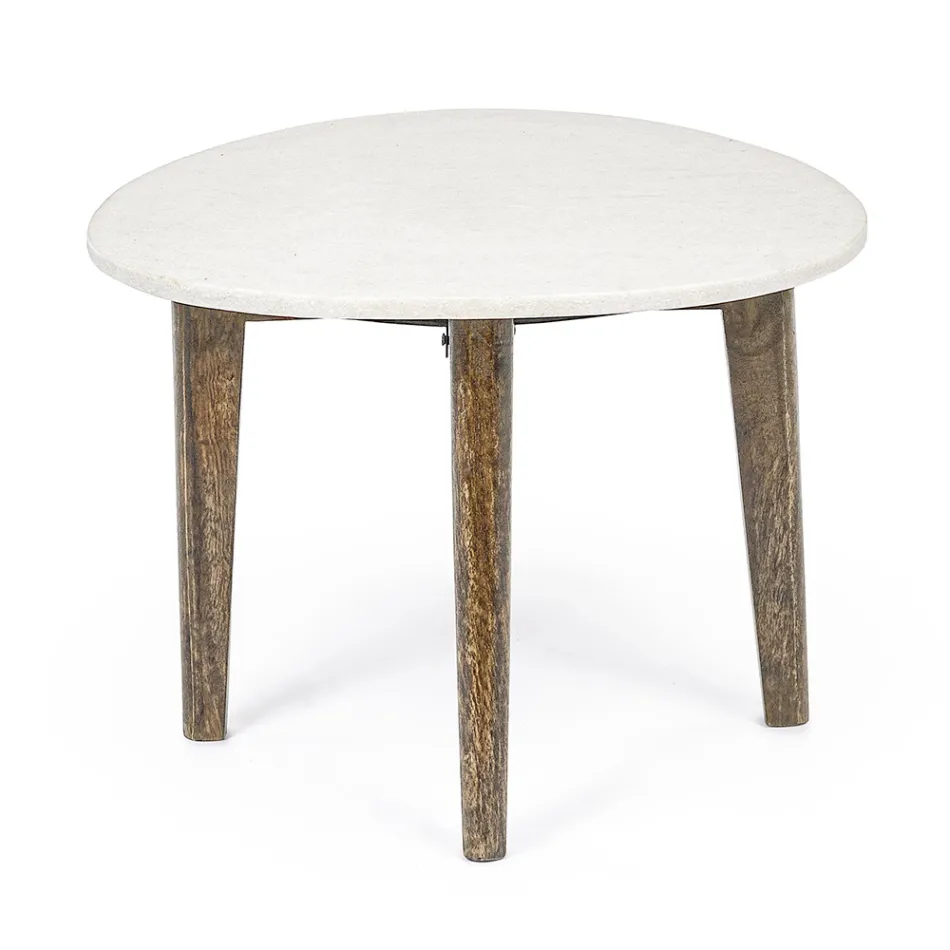 Mesa de Centro para Sala em Mármore e Pernas de Madeira Manga - Desiderio Viadurini