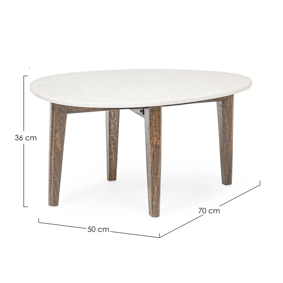 Mesa de Centro para Sala em Mármore e Pernas de Madeira Manga - Desiderio Viadurini