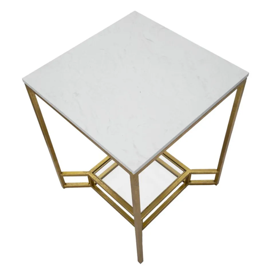 Mesa de centro Golden Square em Ferro, Resina Branca e Vidro - Tóquio Viadurini