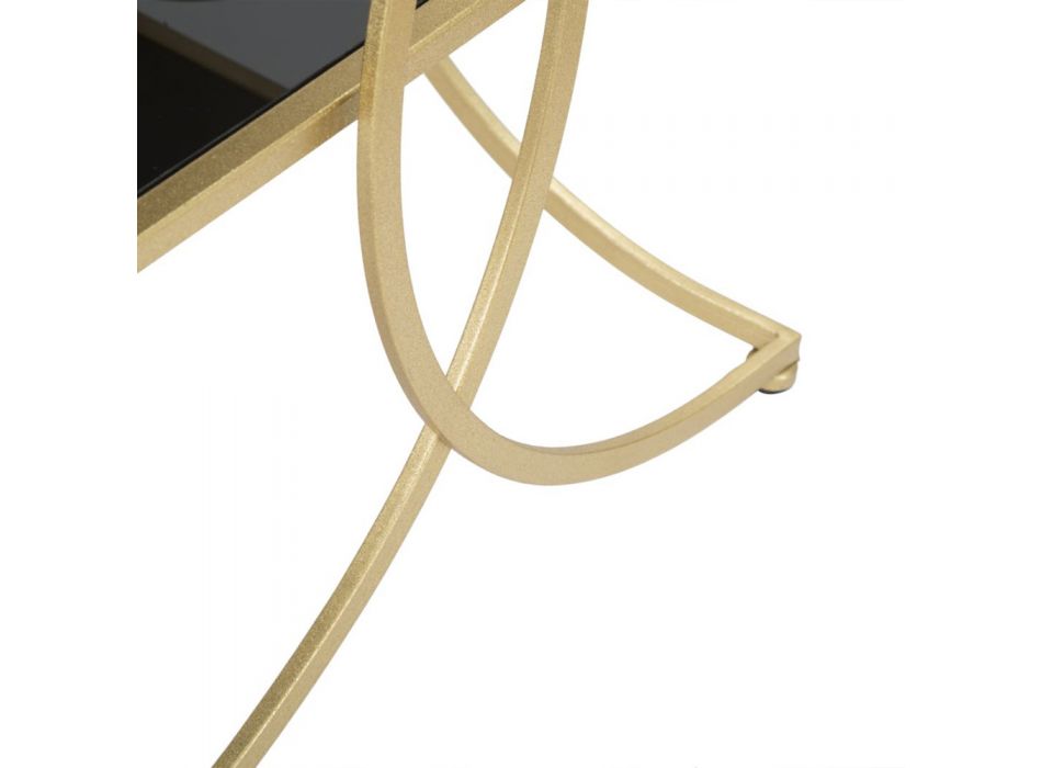 Mesa de centro de ferro com acabamento dourado e tampos de vidro preto - Serpico Viadurini