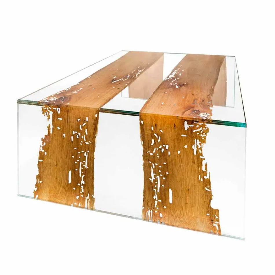 Mesa de café de madeira Briccola veneziano e vidro 120 cm Viadurini