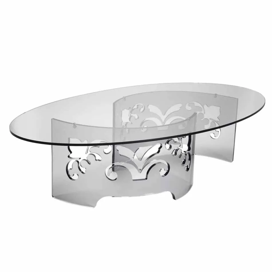 Mesa de Centro em Plexiglass Fumado ou Transparente com Base Decorada - Crasso Viadurini