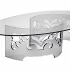 Mesa de Centro em Plexiglass Fumado ou Transparente com Base Decorada - Crasso Viadurini