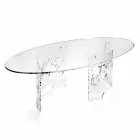 Mesa de Centro em Plexiglass Fumado ou Transparente com Base Decorada - Crasso Viadurini
