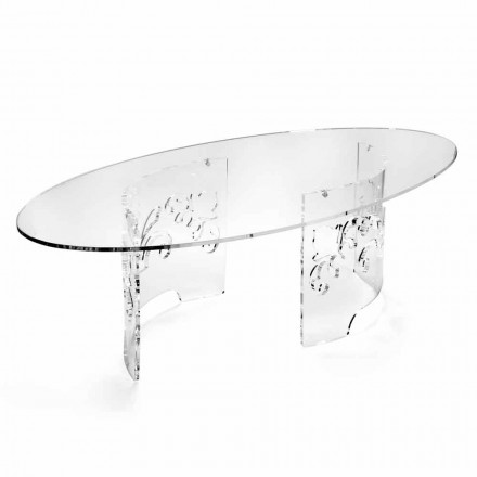 Mesa de Centro em Plexiglass Fumado ou Transparente com Base Decorada - Crasso Viadurini