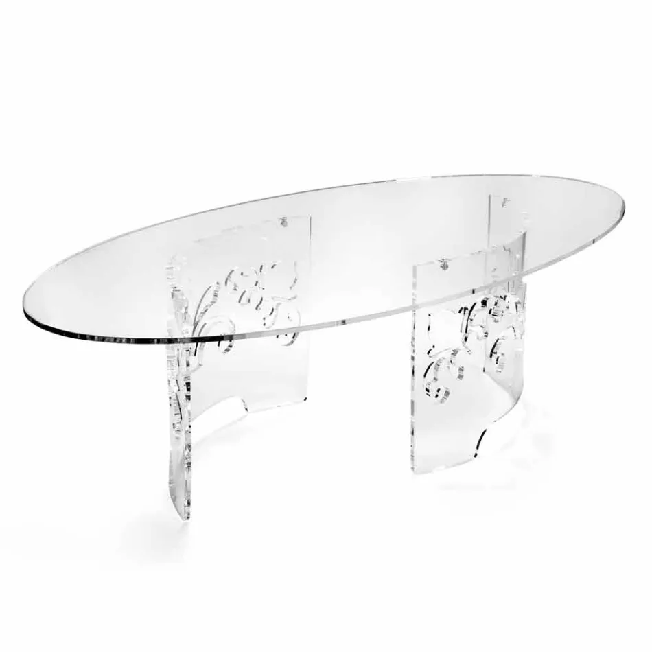 Mesa de Centro em Plexiglass Fumado ou Transparente com Base Decorada - Crasso Viadurini