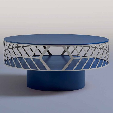 Mesa de centro moderna de design baixo azul ou cor de vinho com anel - Lok Viadurini