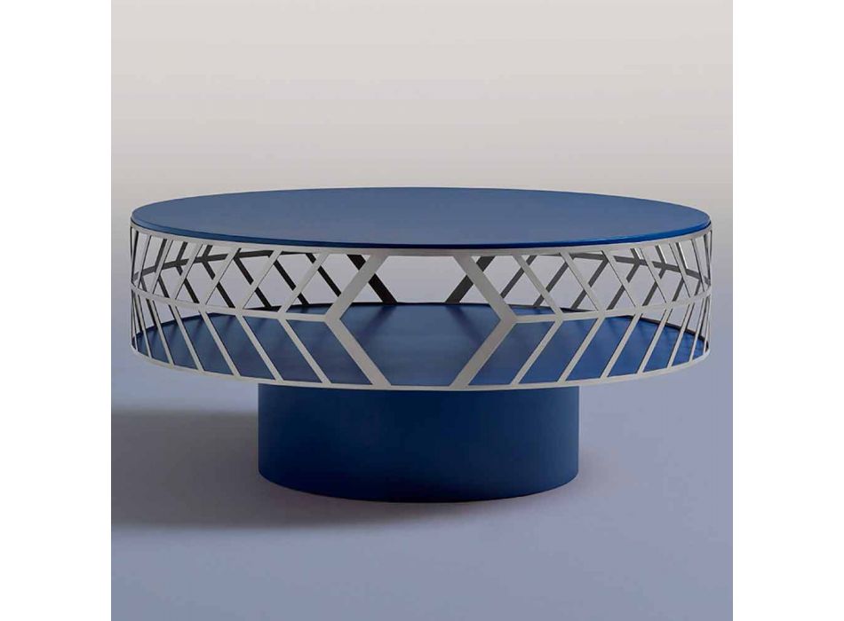 Mesa de centro moderna de design baixo azul ou cor de vinho com anel - Lok Viadurini